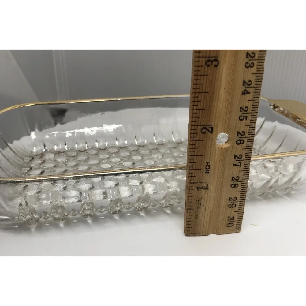 Vintage Glass Rectangular Cranberry Relish Tray‎ Butter Liner Dish Gold Trim